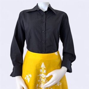 English Country Classics black with purple polka dots long sleeve button shirt